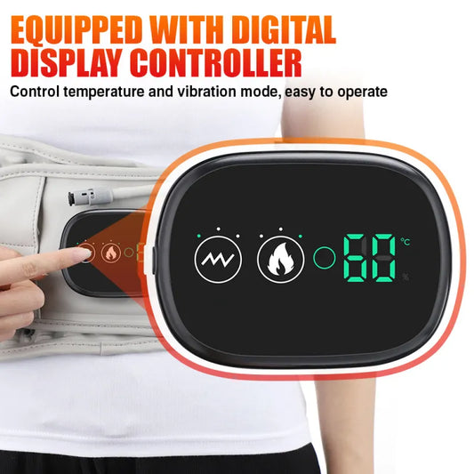 Wireless Inflatable Electric Heating Waist Belt with 3-Level Heat & Vibration Massager | Portable Cordless Lower Back Pain Relief Brace for Menstrual Cramps, Sciatica & Lumbar Support