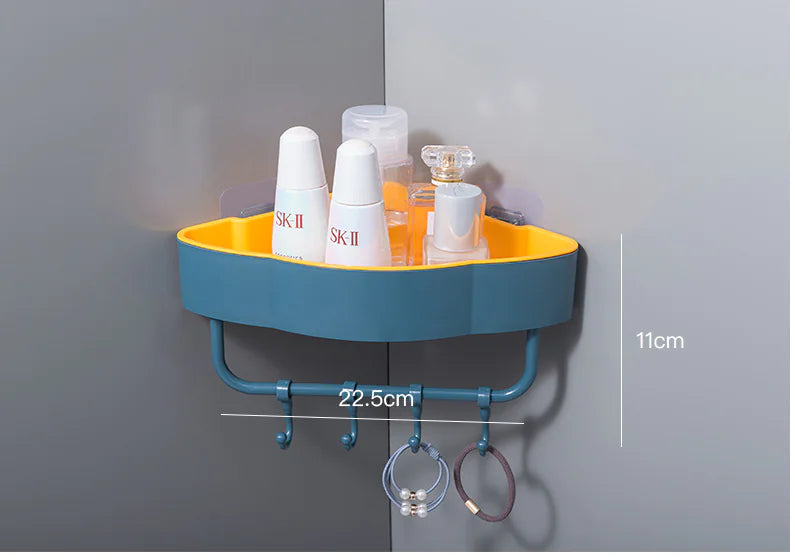 Maximize Space: Two-Tone Triangular Corner Bathroom Storage Rack with Hooks |