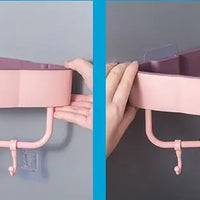 Maximize Space: Two-Tone Triangular Corner Bathroom Storage Rack with Hooks |