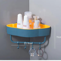 Maximize Space: Two-Tone Triangular Corner Bathroom Storage Rack with Hooks |