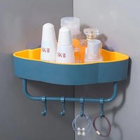 Maximize Space: Two-Tone Triangular Corner Bathroom Storage Rack with Hooks |
