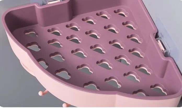 Maximize Space: Two-Tone Triangular Corner Bathroom Storage Rack with Hooks |