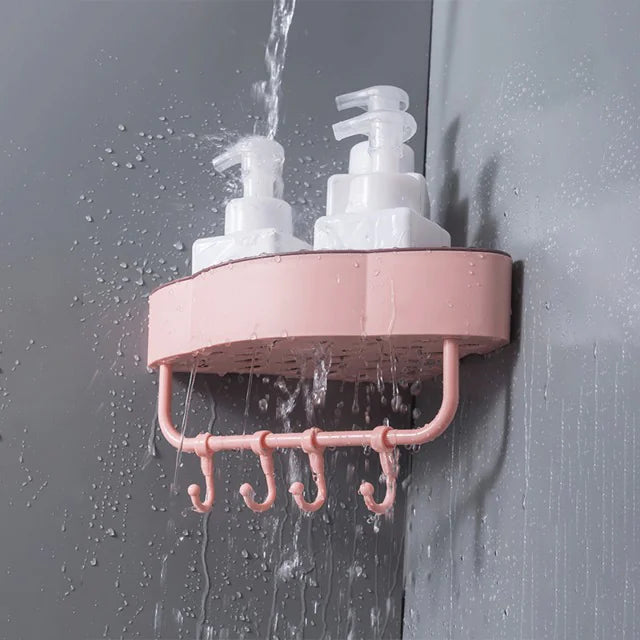 Maximize Space: Two-Tone Triangular Corner Bathroom Storage Rack with Hooks |