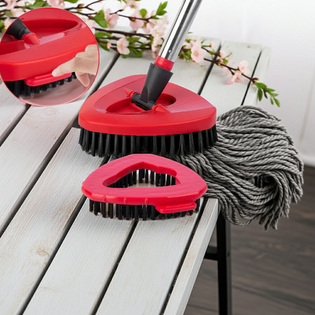 360° Rotating Triangle Mop Scrub Brush Head Replacement | Hard Bristle Corner Cleaner Compatible with Spin Mop Systems | Heavy Duty Deep Cleaning Tool for Bathroom, Tile & Floor