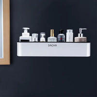 "Damage-Free Wall-Mounted Bathroom Storage Rack - No Drilling Adhesive Shower Caddy