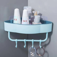 Maximize Space: Two-Tone Triangular Corner Bathroom Storage Rack with Hooks |