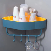 Maximize Space: Two-Tone Triangular Corner Bathroom Storage Rack with Hooks |