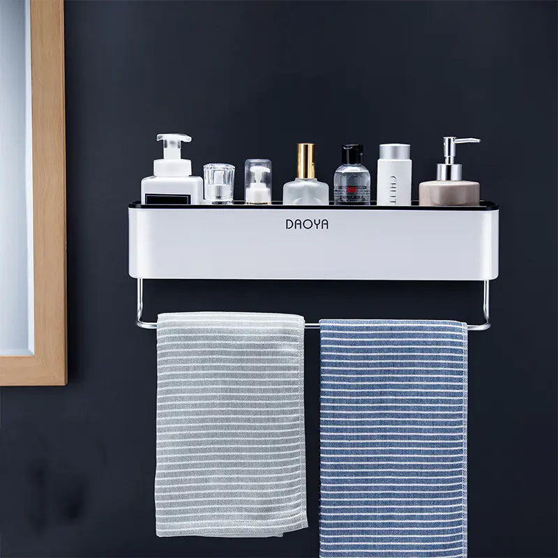 "Damage-Free Wall-Mounted Bathroom Storage Rack - No Drilling Adhesive Shower Caddy