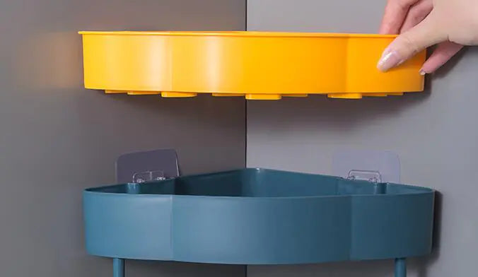 Maximize Space: Two-Tone Triangular Corner Bathroom Storage Rack with Hooks |