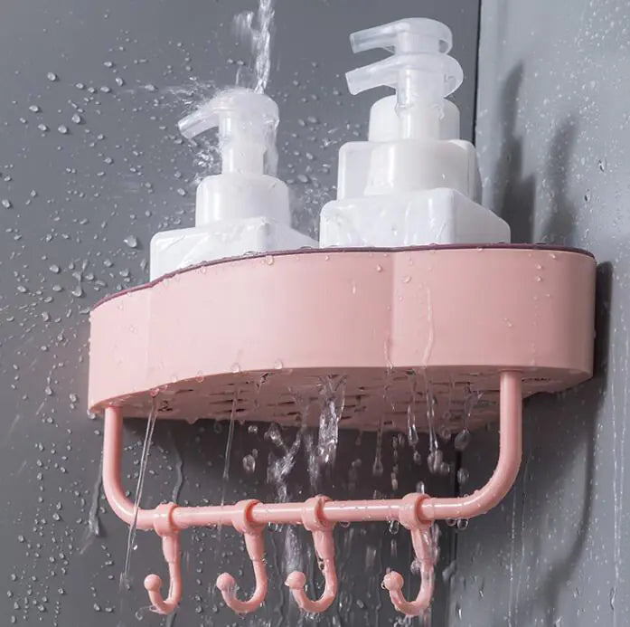 Maximize Space: Two-Tone Triangular Corner Bathroom Storage Rack with Hooks |